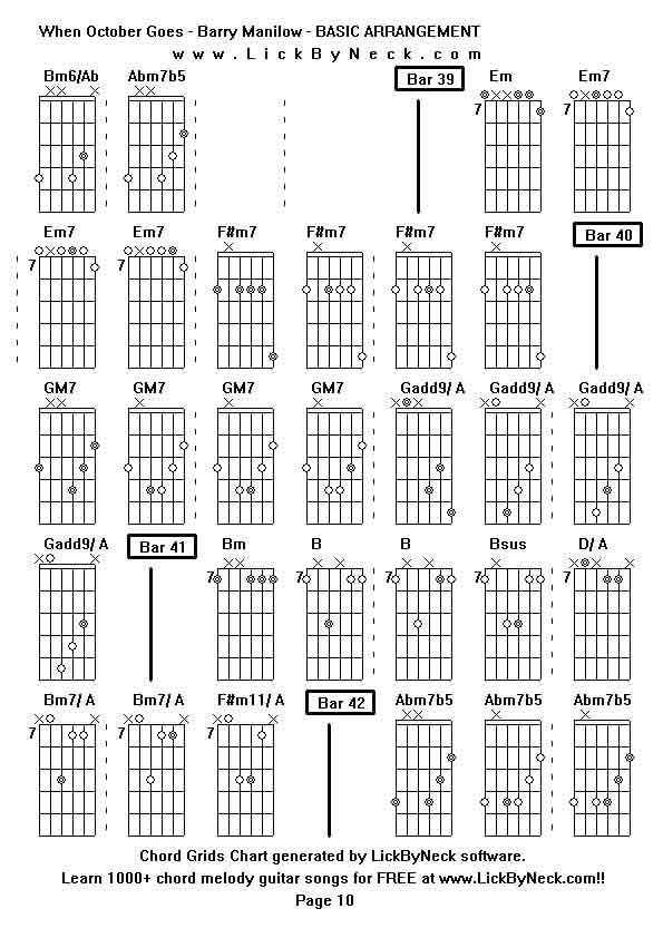 Chord Grids Chart of chord melody fingerstyle guitar song-When October Goes - Barry Manilow - BASIC ARRANGEMENT,generated by LickByNeck software.